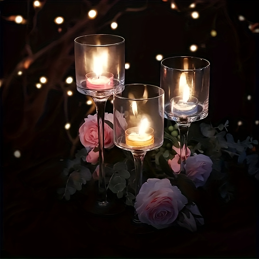 Candle Holder Set - Juego de portavelas de cristal transparente,