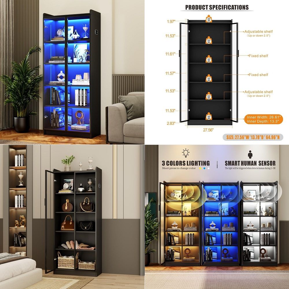 Lighting & Home Decor Studio - Vitrina con Estantes Ajustables, Librería Alta