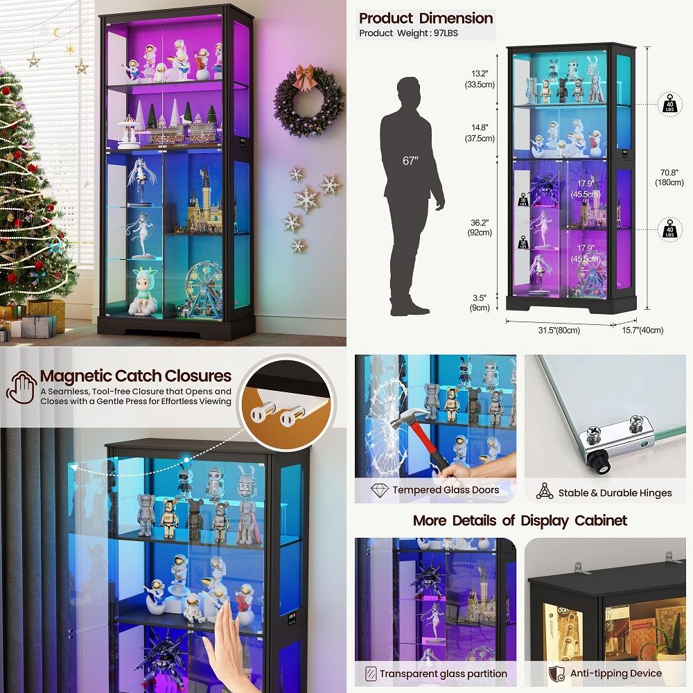Lighting & Home Decor Studio - Vitrina Esquinera Iluminada con Estantes Curvos